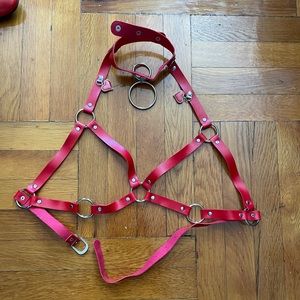 Red Faux Leather Harness